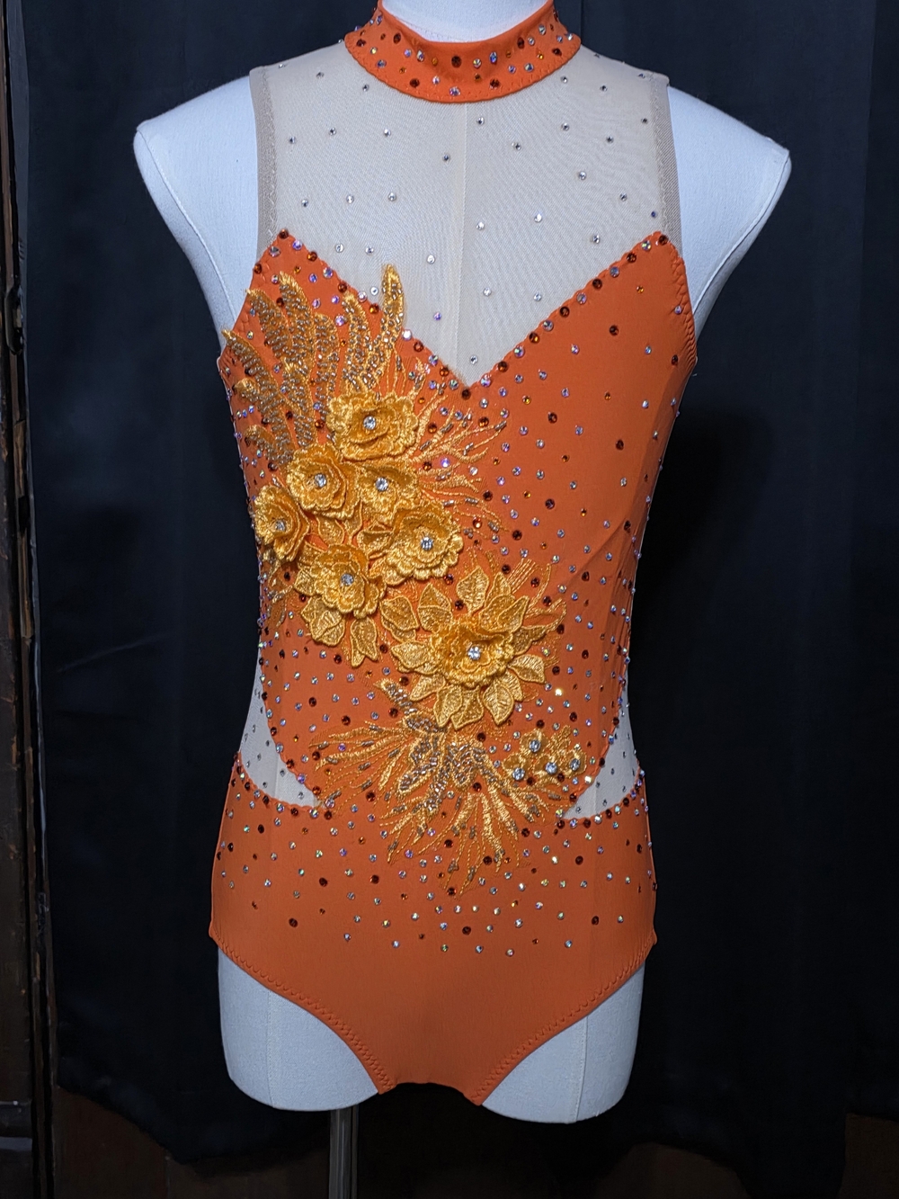 Kids Orange Floral Appliqué One-Piece